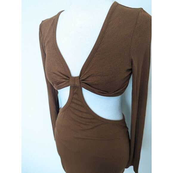 Princess Polly Sabella Brown Ribbed Mini Dress Size 8 - Picture 5 of 11